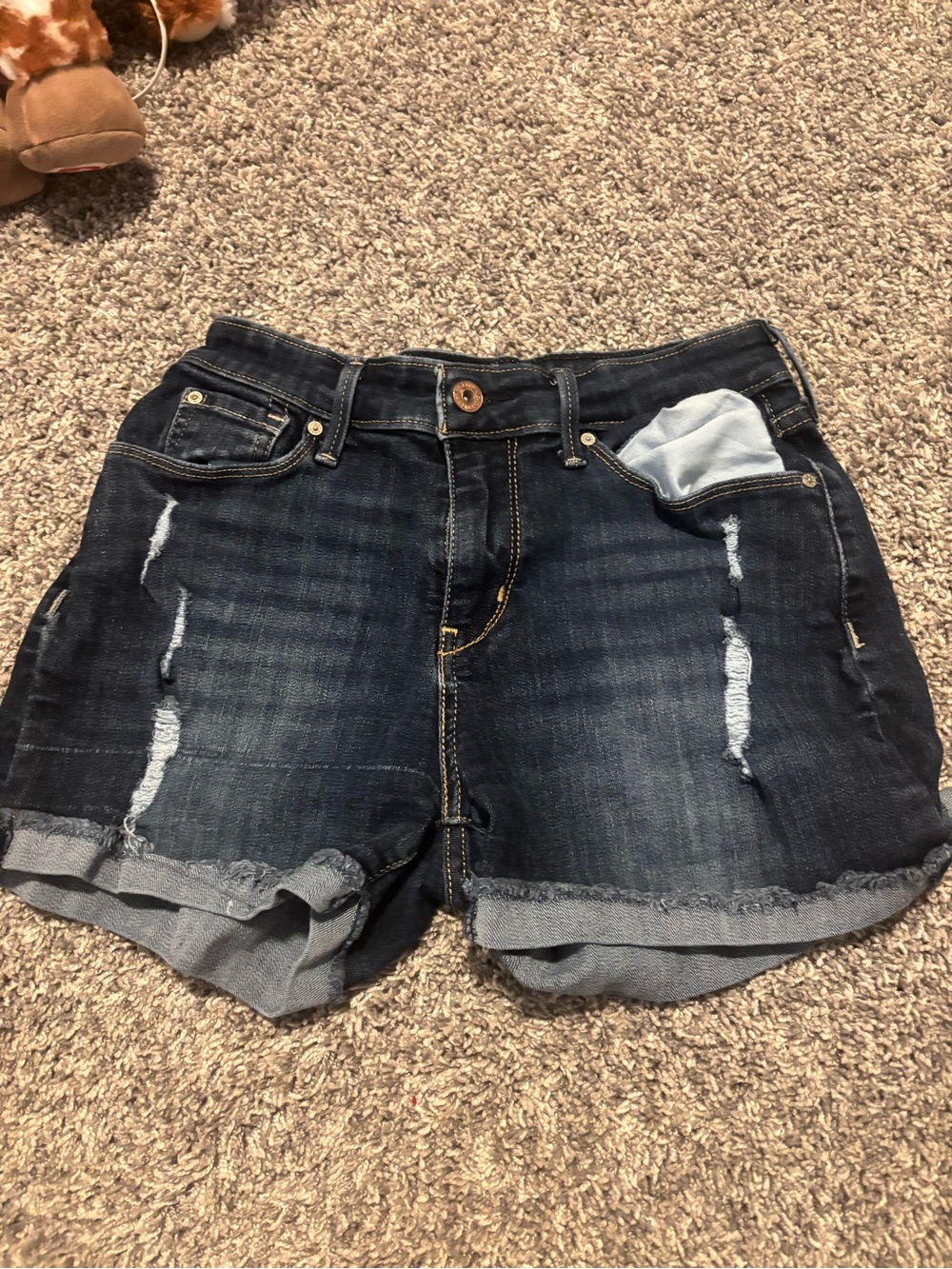 Signature by Levi Strauss Dark Blue Distressed Denim Shorts
